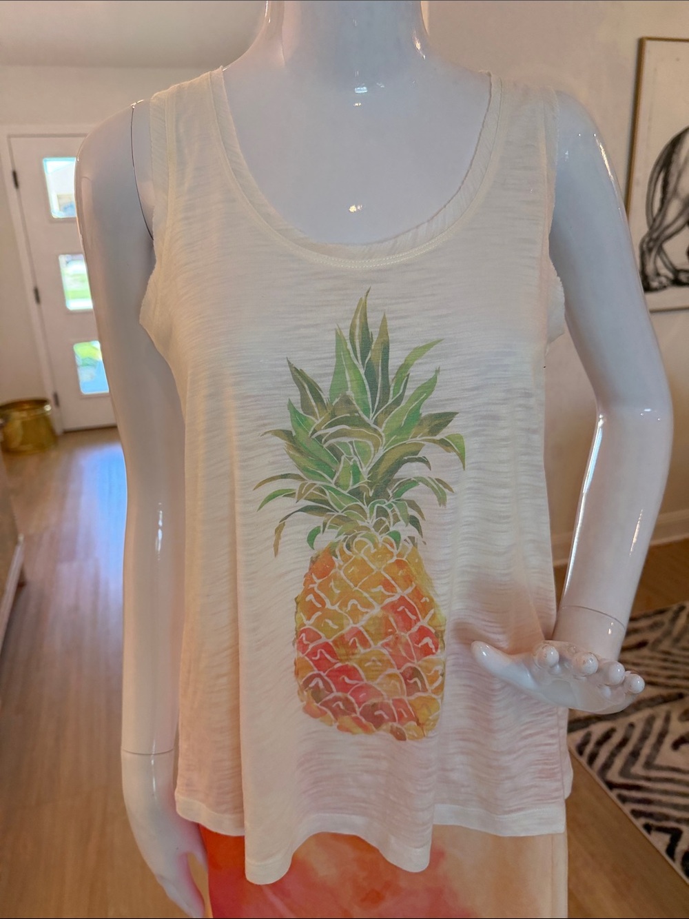 Sleeveless Cream Tank with Pineapple Print